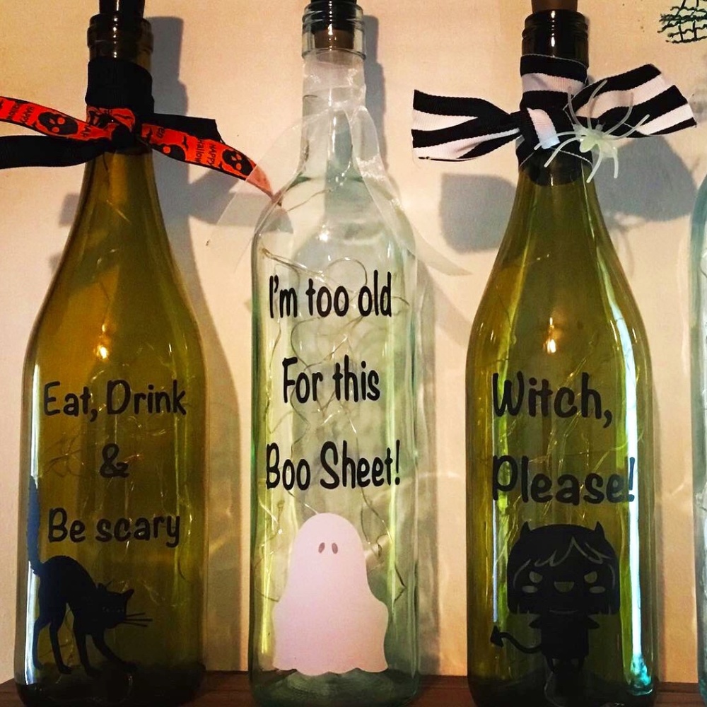 Host Pick, Handmade -I’m Too Old for This Boo Sheet’ logo wine bottle lantern